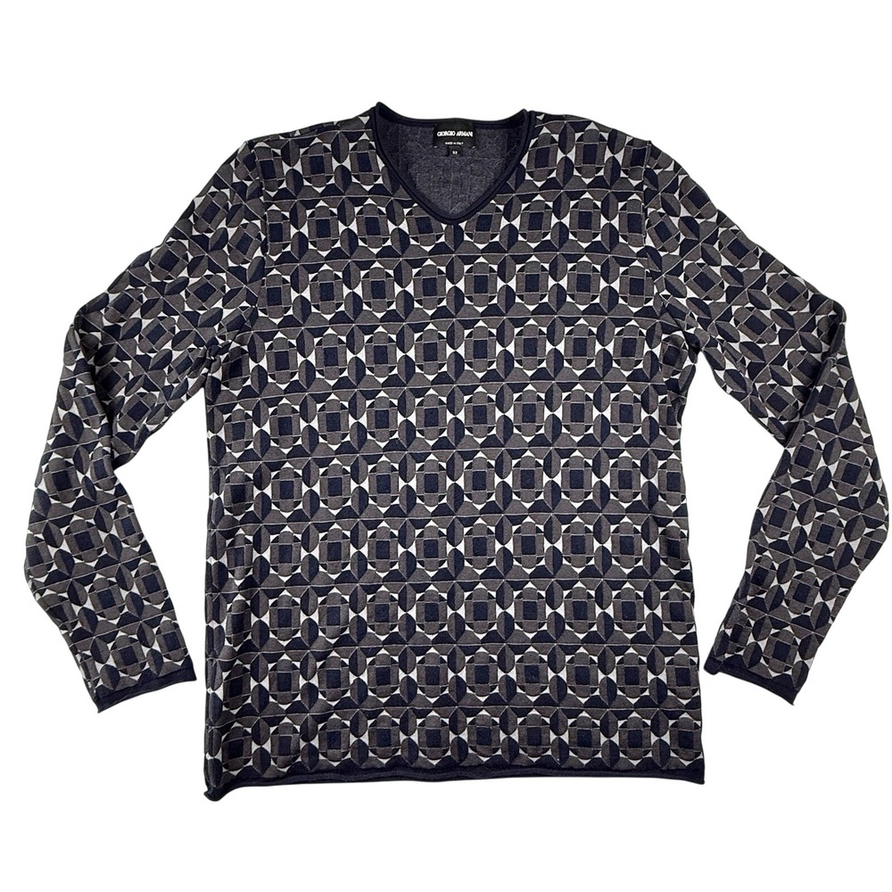 Giorgio Armani Black Label Sweater Men Sz 52 Geometric Made In Italy Old Money